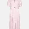 Karen Millen Structured Crepe Forever Pleat Belted Midi Dress