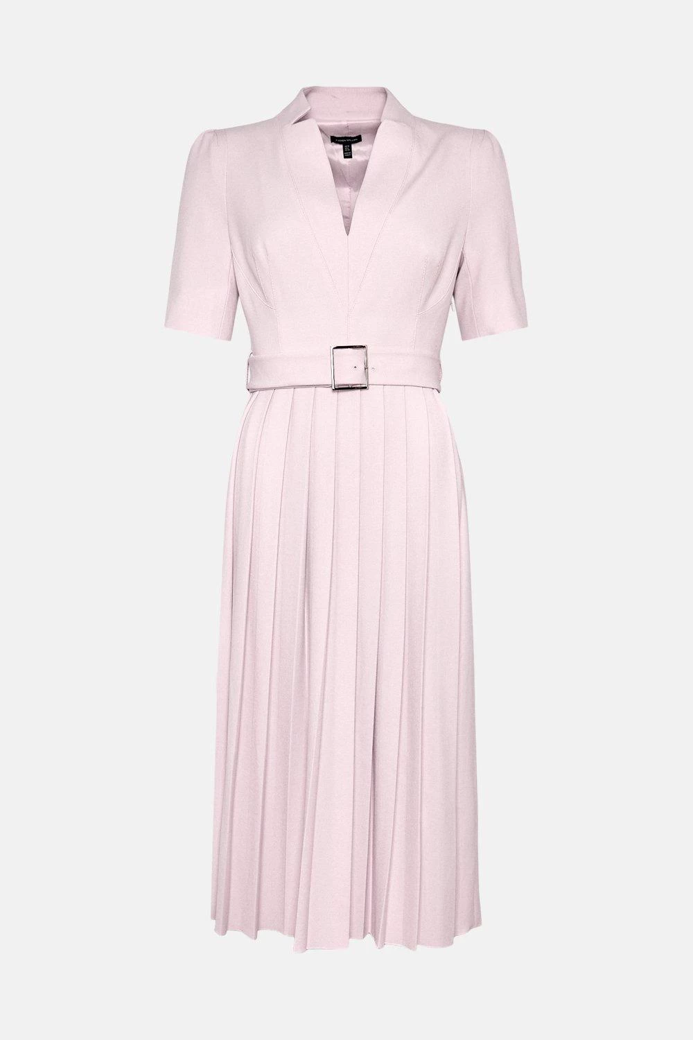 Karen Millen Structured Crepe Forever Pleat Belted Midi Dress