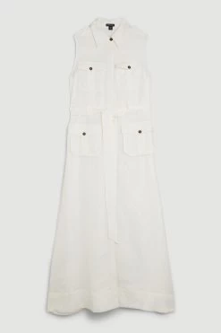 Karen Millen Viscose Linen Sleeveless Maxi Shirt Dress