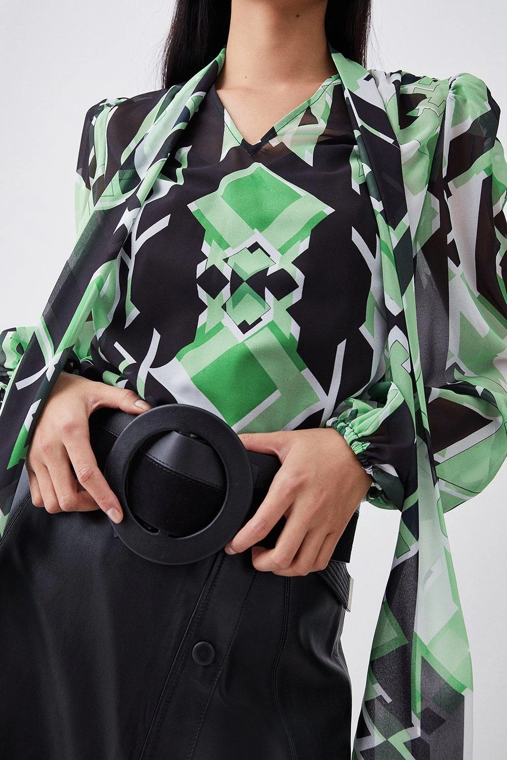 Karen Millen Jigsaw Geo Georgette Tie Neck Blouse - Image 3