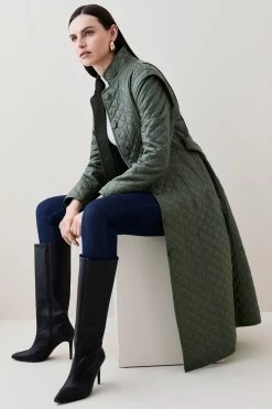 Karen Millen Leather Quilted Peplum Midi Coat