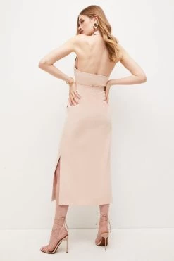 Karen Millen Relaxed Tailored Belted Halter Column Maxi Dress