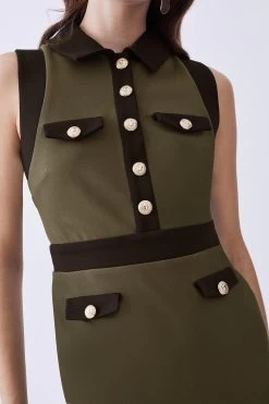 Karen Millen Sleeveless Military Contrast Collared Ponte Mini Dress