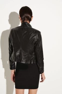 Karen Millen Washed Leather Forever Fitted Notch Neck Blazer