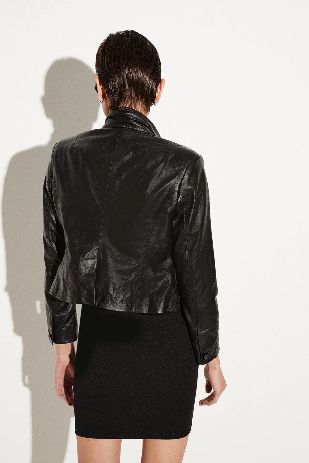 Karen Millen Washed Leather Forever Fitted Notch Neck Blazer