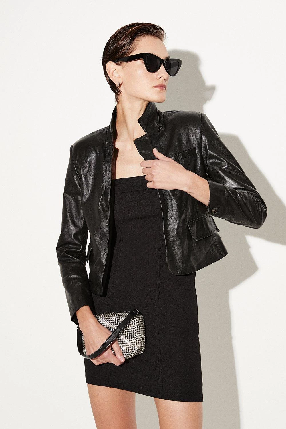 Karen Millen Washed Leather Forever Fitted Notch Neck Blazer - Image 3