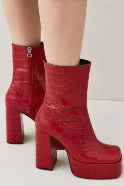 Karen Millen Leather Red Croc Platform Boot