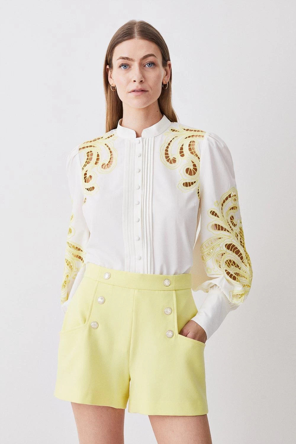 Karen Millen Compact Stretch Military Button Short - Image 4