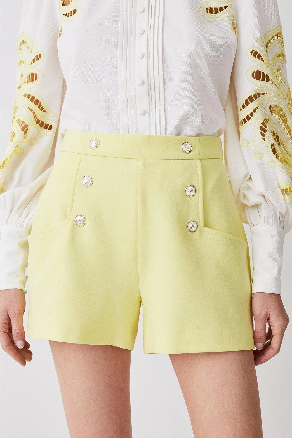 Karen Millen Compact Stretch Military Button Short - Image 5