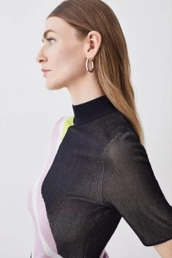 Karen Millen Abstract Jacquard Short Sleeve Knit Top