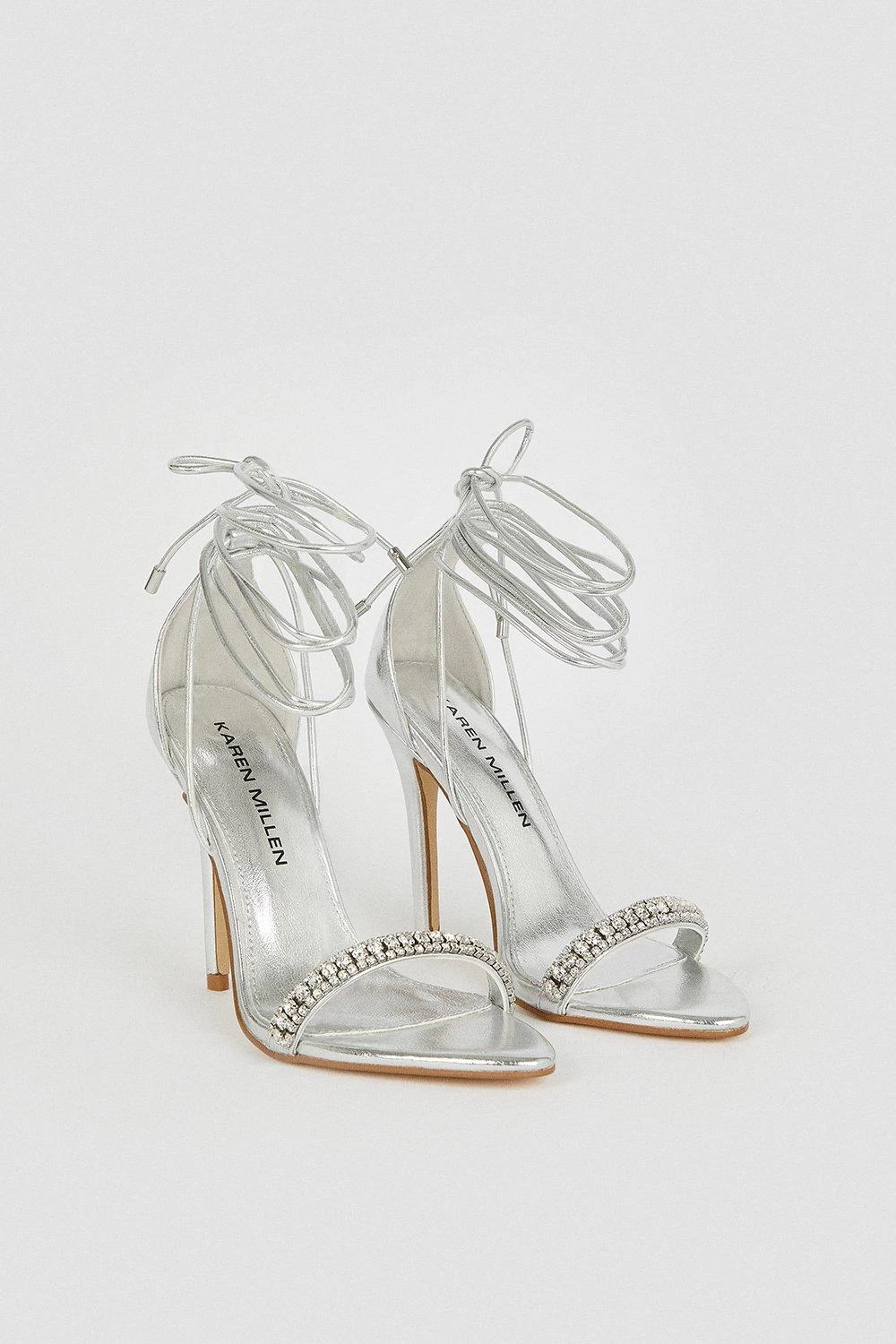 Karen Millen Metallic Diamante Trim Stiletto Heel - Image 5