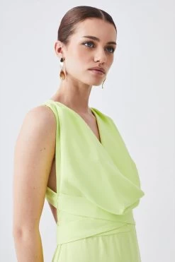 Karen Millen Petite Cowl Neck Woven Crepe Midi Wrap Dress