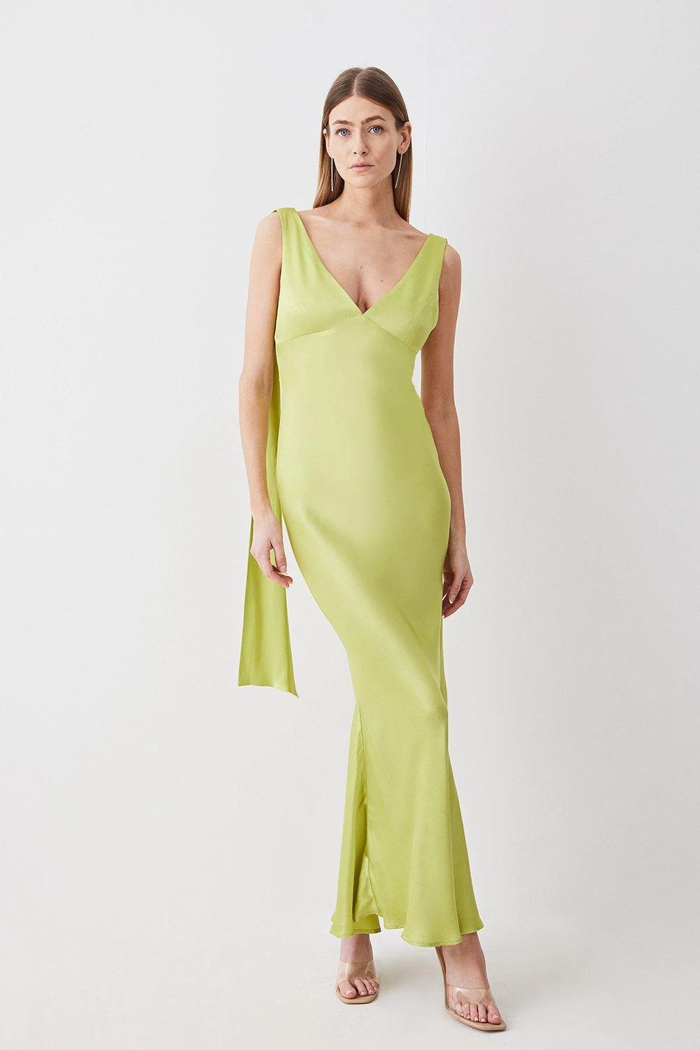 Karen Millen Viscose Satin V Neck Draped Back Midi Dress - Image 3
