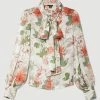 Karen Millen Lydia Millen Crinkle Chiffon Floral Placement Pussybow Top