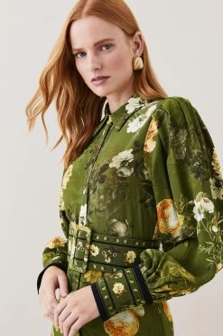 Karen Millen Lydia Millen Floral Belted Woven Mini Shirt Dress