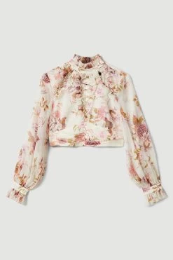 Karen Millen Lydia Millen Floral Ruffle Chiffon Blouse