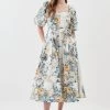 Karen Millen Lydia Millen Trailing Floral Cotton Sateen Midi Dress