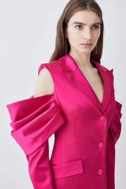 Karen Millen Italian Structured Drape Sleeve Detail Tailored Midi Dress