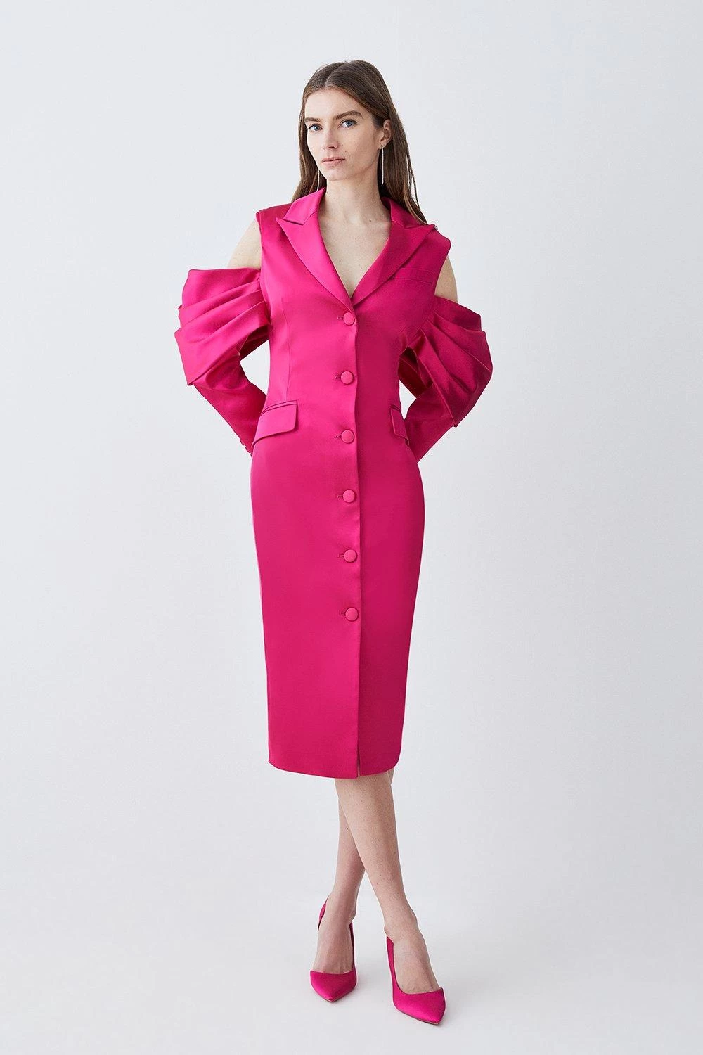 Karen Millen Italian Structured Drape Sleeve Detail Tailored Midi Dress - Image 4