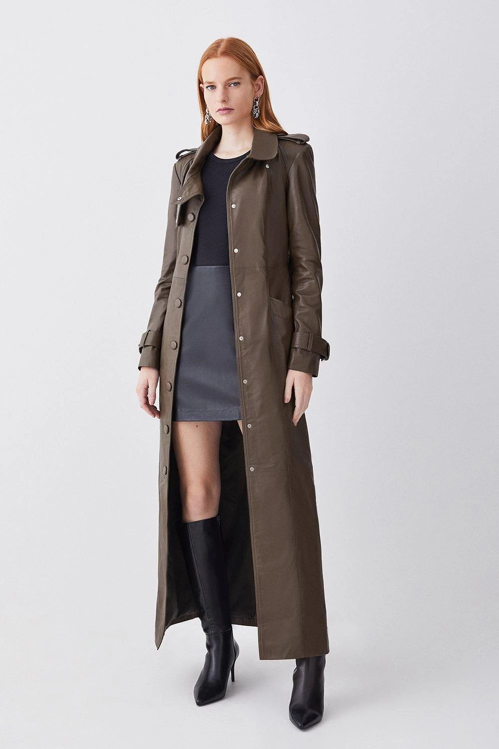 Karen Millen Leather Maxi Trench Coat