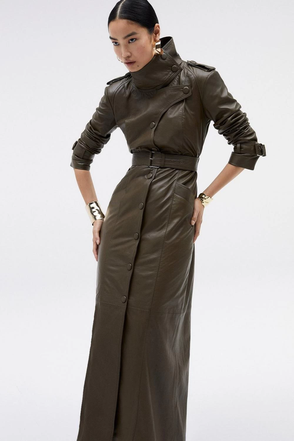 Karen Millen Leather Maxi Trench Coat - Image 8
