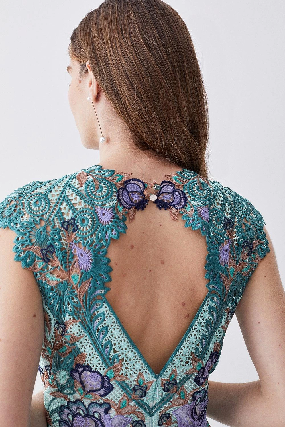 Karen Millen Metallic Guipure Lace Mirrored Mini Dress - Image 3