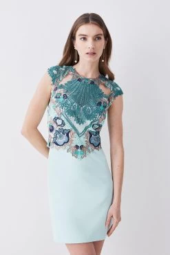 Karen Millen Metallic Guipure Lace Mirrored Mini Dress