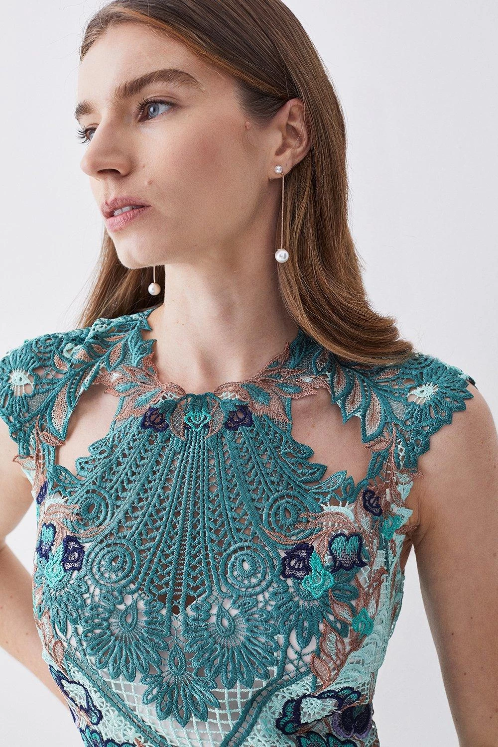 Karen Millen Metallic Guipure Lace Mirrored Mini Dress - Image 4