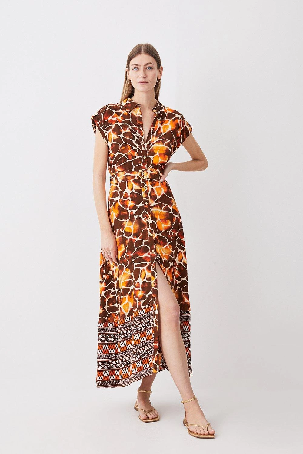 Karen Millen Mixed Animal Sleeveless Midi Shirt Dress - Image 2