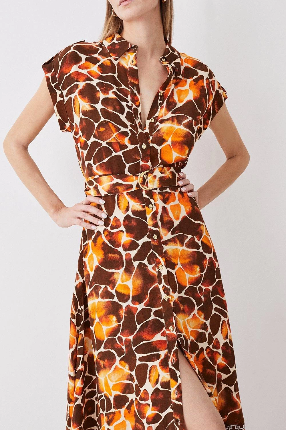 Karen Millen Mixed Animal Sleeveless Midi Shirt Dress