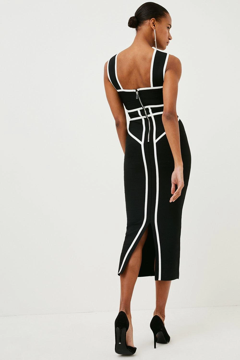 Karen Millen Bandage Knit Contrast Cross Front Dress - Image 3