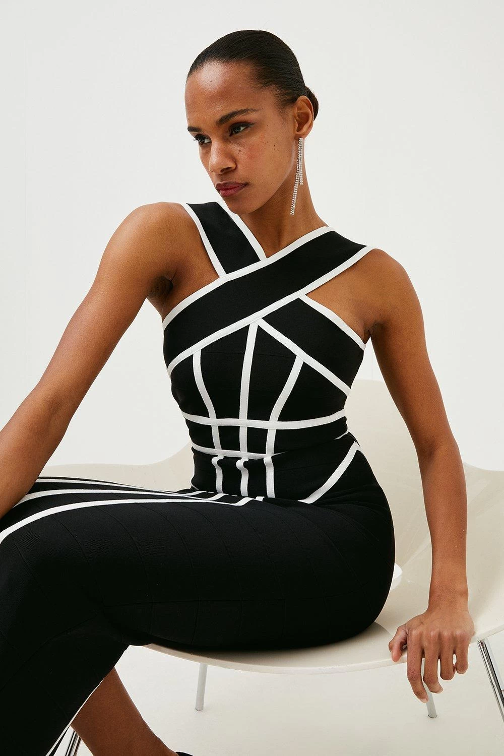 Karen Millen Bandage Knit Contrast Cross Front Dress - Image 4