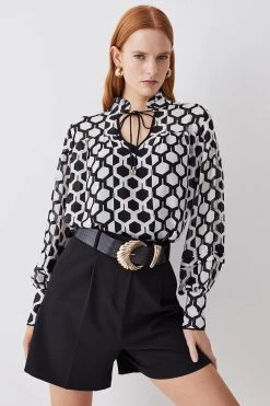 Karen Millen Mono Geo Woven Blouse