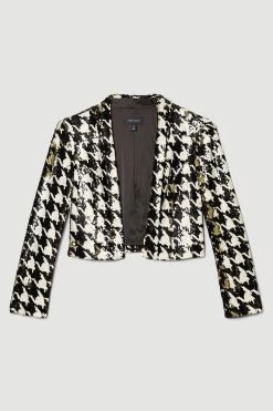 Karen Millen Houndstooth Sequin Tailored Jacket