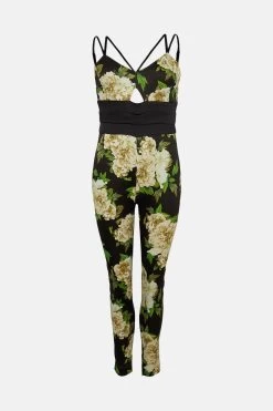 Karen Millen Italian Signature Stretch Rose Print Jumpsuit