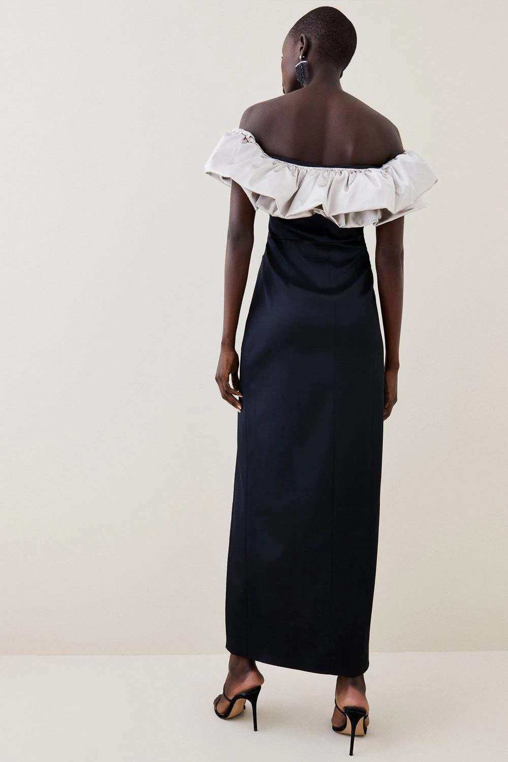 Karen Millen Italian Structured Satin Ruffle Bardot Maxi Dress - Image 2