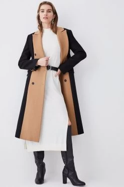 Karen Millen Italian Virgin Wool Colourblock Tailored Coat