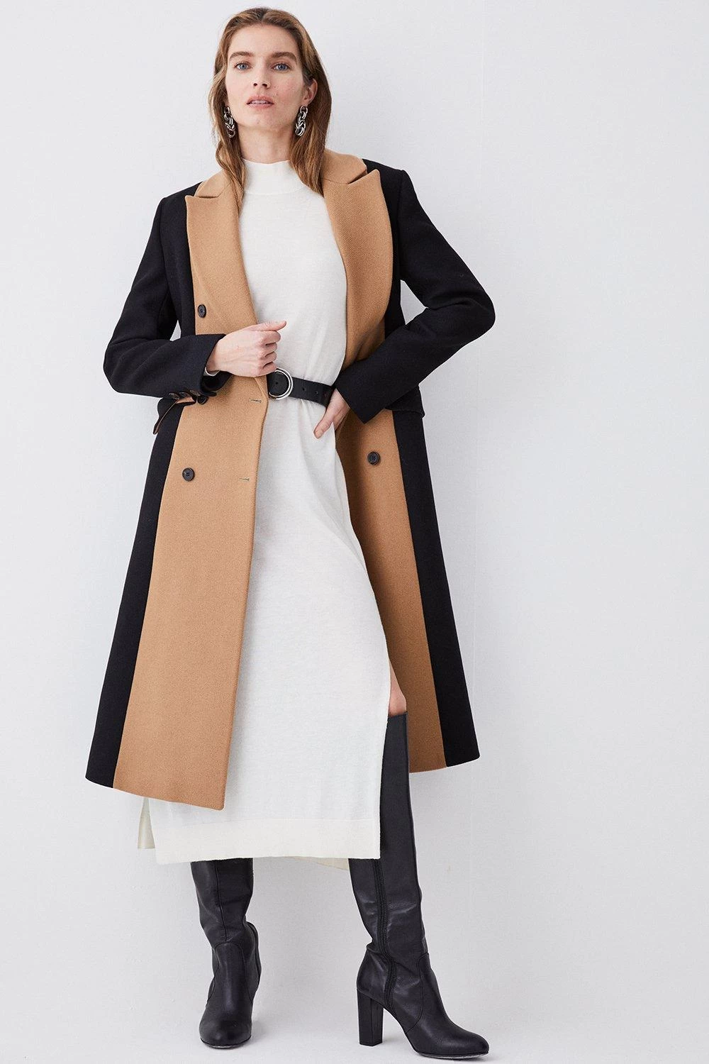 Karen Millen Italian Virgin Wool Colourblock Tailored Coat