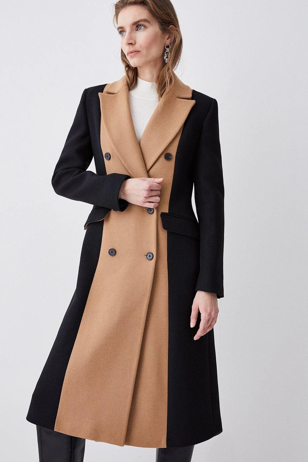 Karen Millen Italian Virgin Wool Colourblock Tailored Coat - Image 5