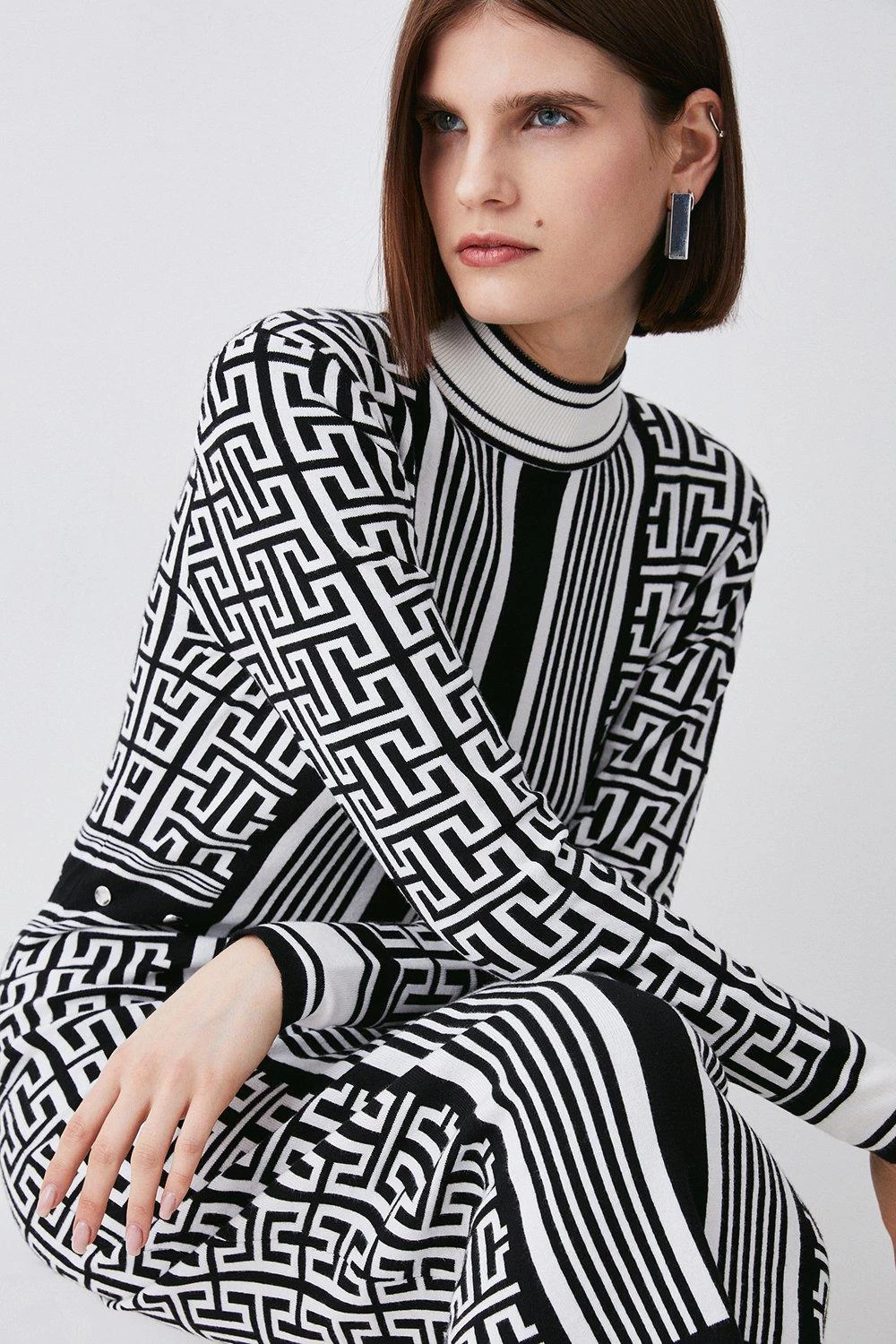 Karen Millen Mono Jacquard Knit Midi Dress - Image 2