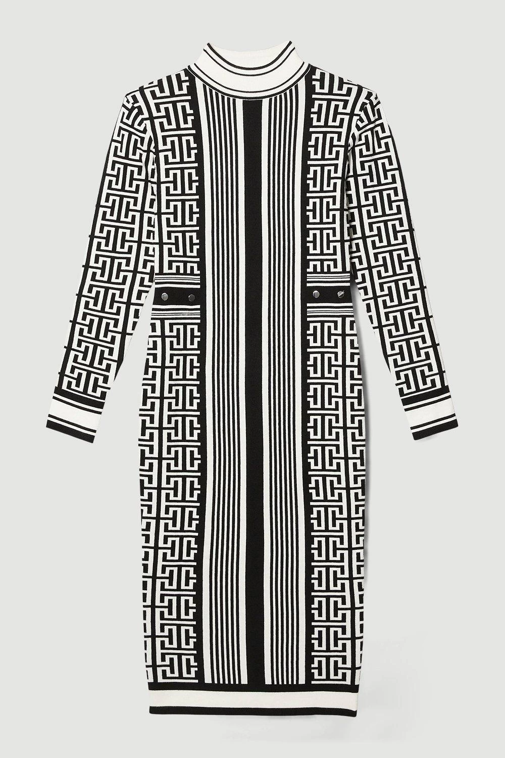Karen Millen Mono Jacquard Knit Midi Dress - Image 3