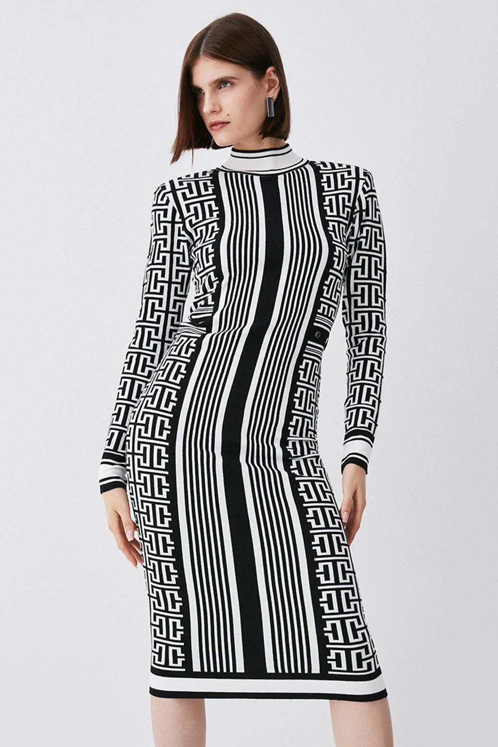 Karen Millen Mono Jacquard Knit Midi Dress - Image 4
