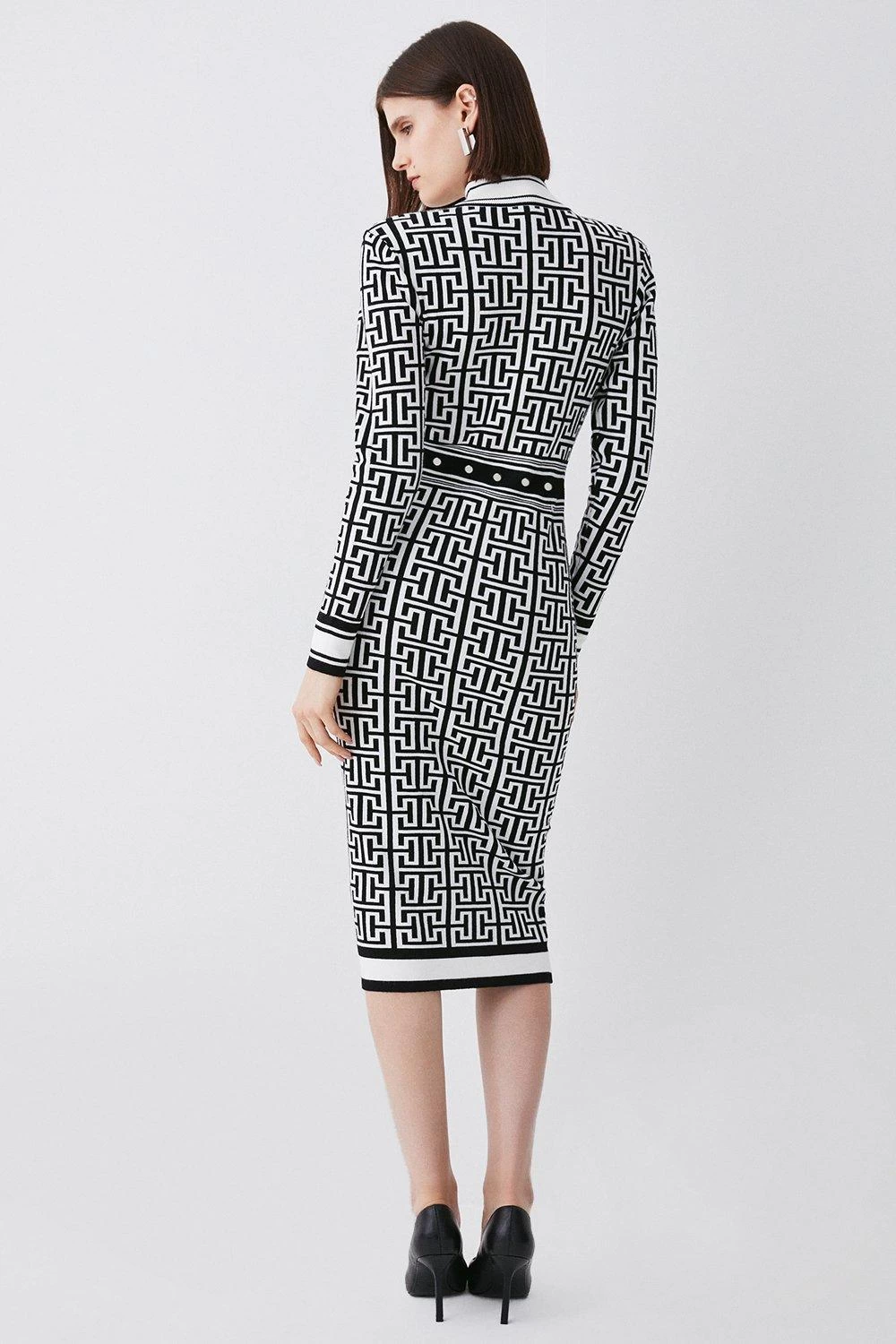 Karen Millen Mono Jacquard Knit Midi Dress - Image 5