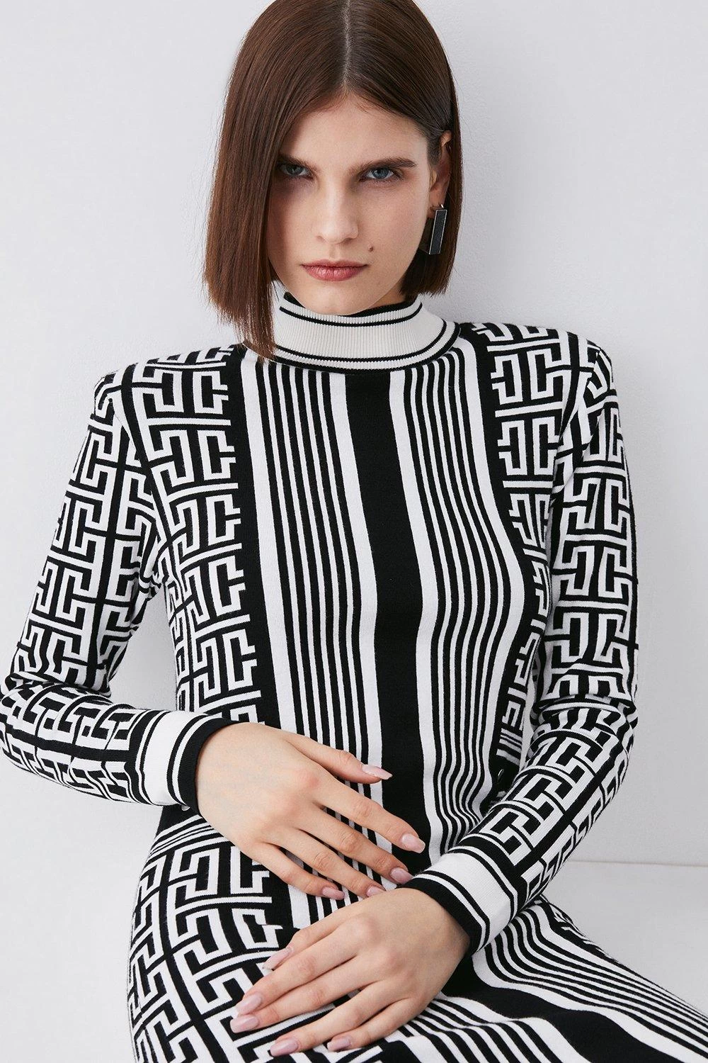 Karen Millen Mono Jacquard Knit Midi Dress