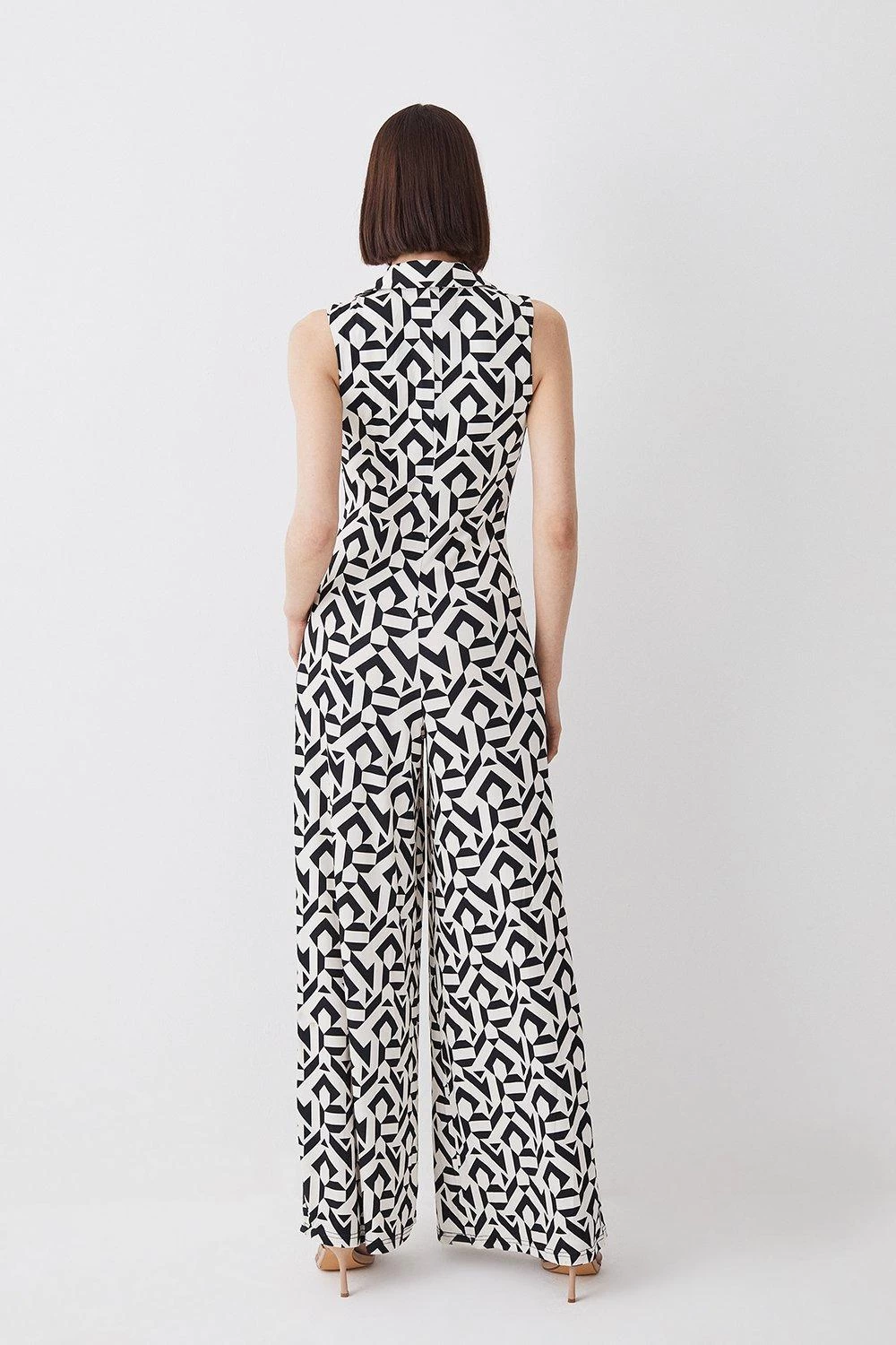 Karen Millen Mono Print Twist Knot Jersey Jumpsuit - Image 2