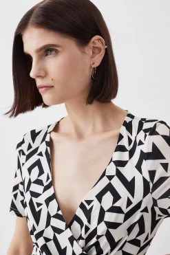 Karen Millen Print Wide Leg Waist Tie Jersey Jumpsuit