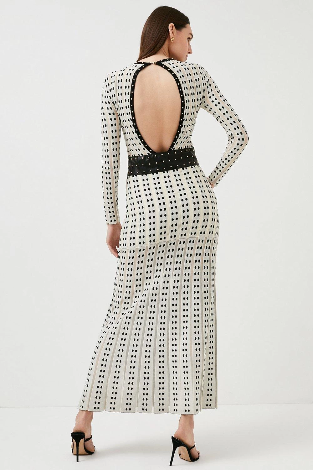 Karen Millen Sheer Knit Polka Dot Stud Detail Jacquard Maxi Dress - Image 2