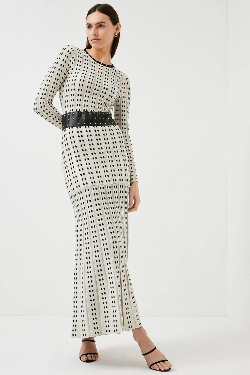 Karen Millen Sheer Knit Polka Dot Stud Detail Jacquard Maxi Dress - Image 5