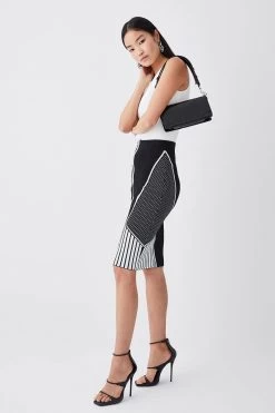 Karen Millen Mono Sporty Jacquard Knitted Midi Skirt
