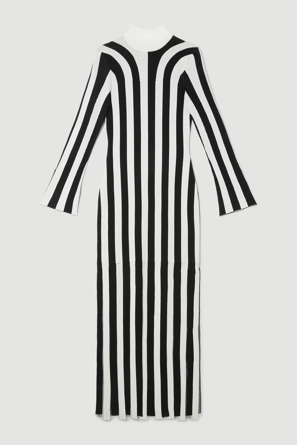 Karen Millen Stripe Shredded Hem Jacquard Maxi Column Dress - Image 2
